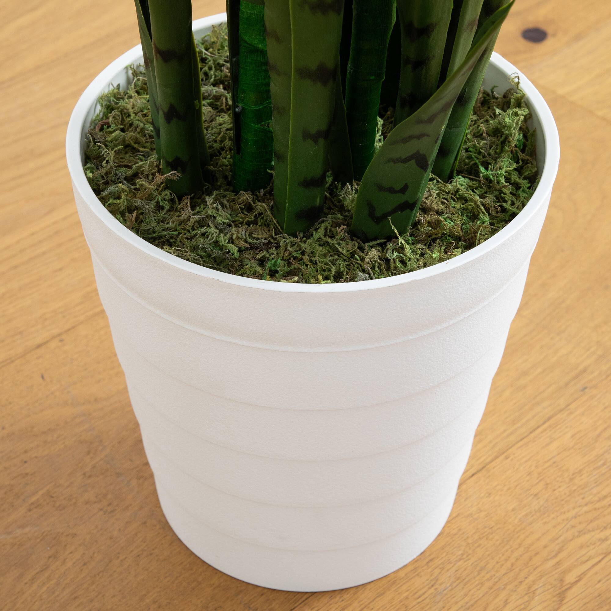 4ft. UV Resistant Artificial Snake Plant in White Decorative Planter